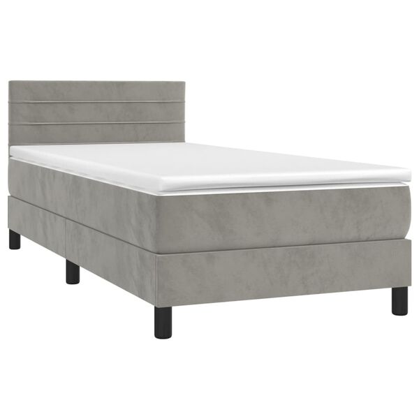 vidaXL Sommier &agrave; lattes de lit et matelas et LED Gris clair 90x200 cm