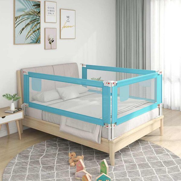 vidaXL Barri&egrave;re de s&eacute;curit&eacute; de lit d'enfant Bleu 180x25 cm Tissu