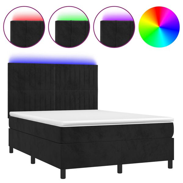 vidaXL Sommier &agrave; lattes de lit matelas et LED Noir 140x200 cm Velours