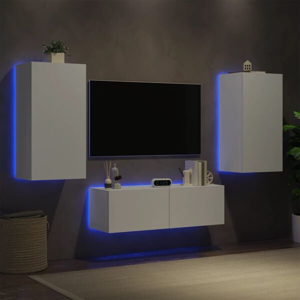 vidaXL Meuble TV muraux 3 pcs avec lumi&egrave;res LED blanc