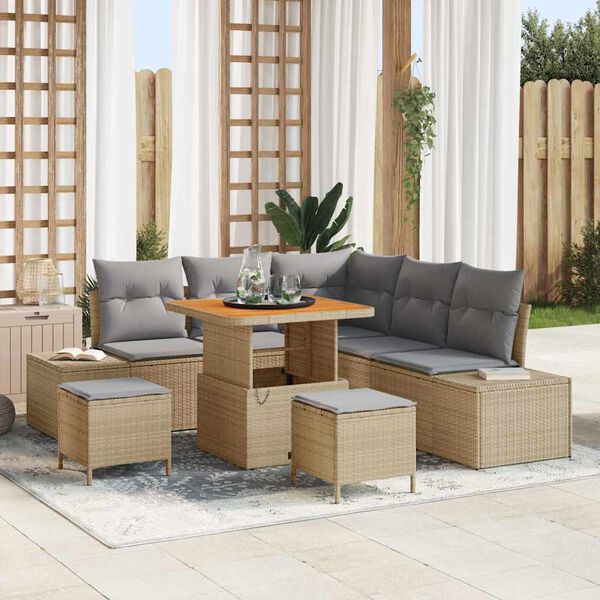 vidaXL Ensemble de canap&eacute; de jardin 8 pcs Beige Poly rotin