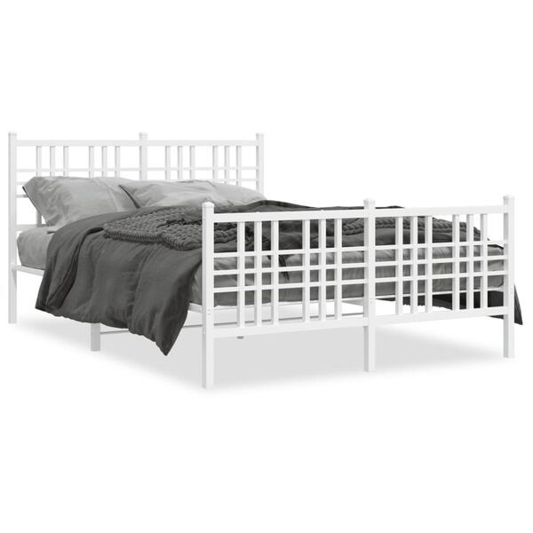 vidaXL Cadre de lit m&eacute;tal sans matelas et pied de lit blanc 140x200 cm