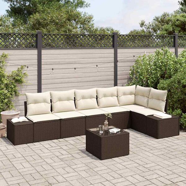vidaXL Ensemble de canapé de jardin 7 pcs Marron et Crème polyrotin