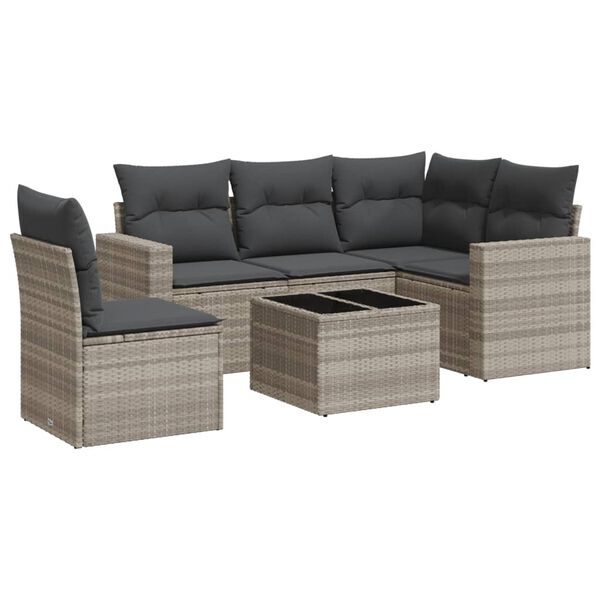vidaXL Salon de jardin 6 pcs avec coussins gris clair r&eacute;sine tress&eacute;e