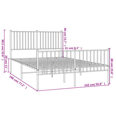 vidaXL Cadre de lit métal sans matelas avec pied de lit noir 135x190cm