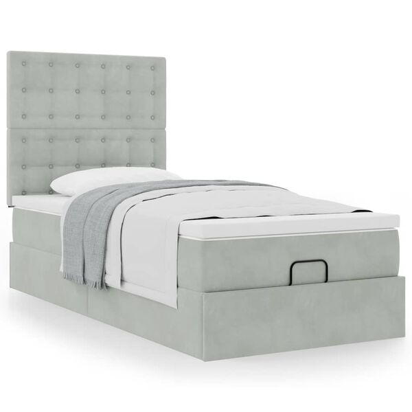 vidaXL Cadre de lit ottoman et matelas gris clair 90x190 cm velours