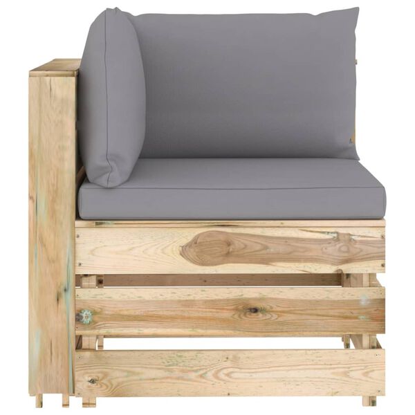 vidaXL Salon de jardin 3 pcs avec coussins Bois impr&eacute;gn&eacute; de vert