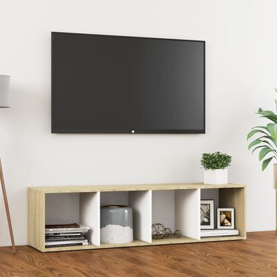 vidaXL Meuble TV blanc chêne sonoma 142,5x35x36,5 cm bois d'ingénierie