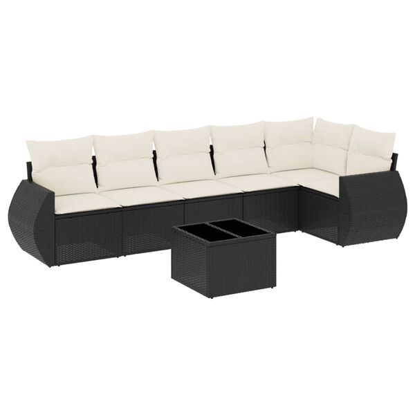 vidaXL Salon de jardin 7 pcs avec coussins noir r&eacute;sine tress&eacute;e