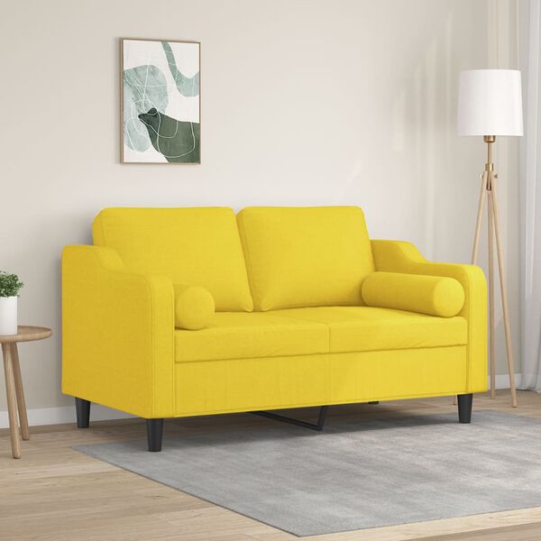 vidaXL Canap&eacute; 2 places avec oreillers jaune clair 120 cm tissu