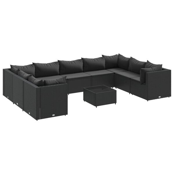 vidaXL Salon de jardin 10 pcs avec coussins noir r&eacute;sine tress&eacute;e