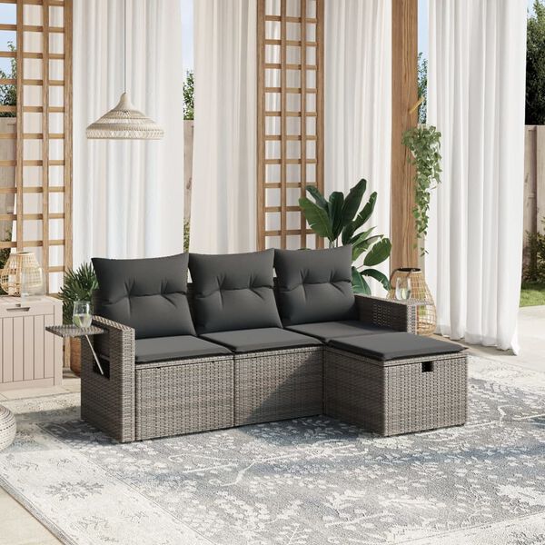 vidaXL Salon de jardin 4 pcs avec coussins gris r&eacute;sine tress&eacute;e
