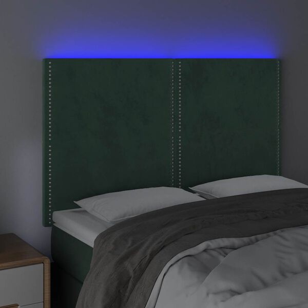 vidaXL T&ecirc;te de lit &agrave; LED Vert fonc&eacute; 144x5x118/128 cm Velours