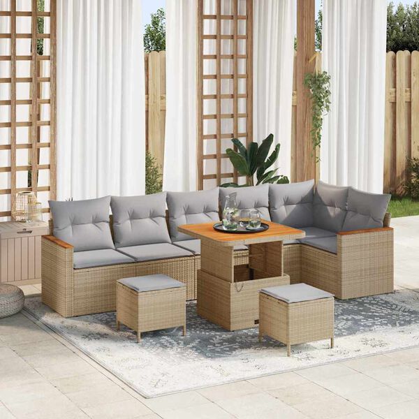 vidaXL Ensemble de canap&eacute; de jardin 9 pcs Beige Poly rotin