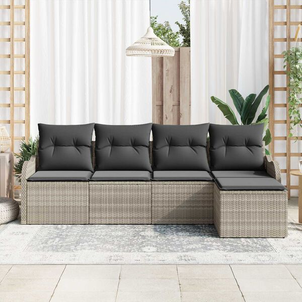 vidaXL Ensemble de canap&eacute; de jardin 5 pcs Gris clair Poly rotin