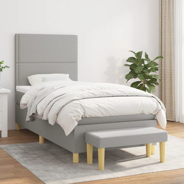 vidaXL Sommier &agrave; lattes de lit et matelas Gris clair 90x190 cm Tissu