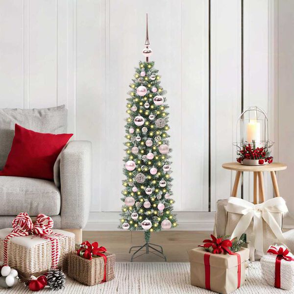 vidaXL Arbre de No&euml;l artificiel slim avec 150 LED Vert et blanc 120 cm