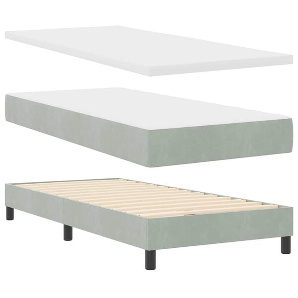 vidaXL Lit &agrave; ressorts avec matelas Gris clair 80 x 200 cm Velours