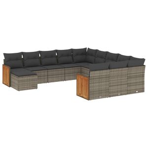 vidaXL Salon de jardin avec coussins 12 pcs gris r&eacute;sine tress&eacute;e