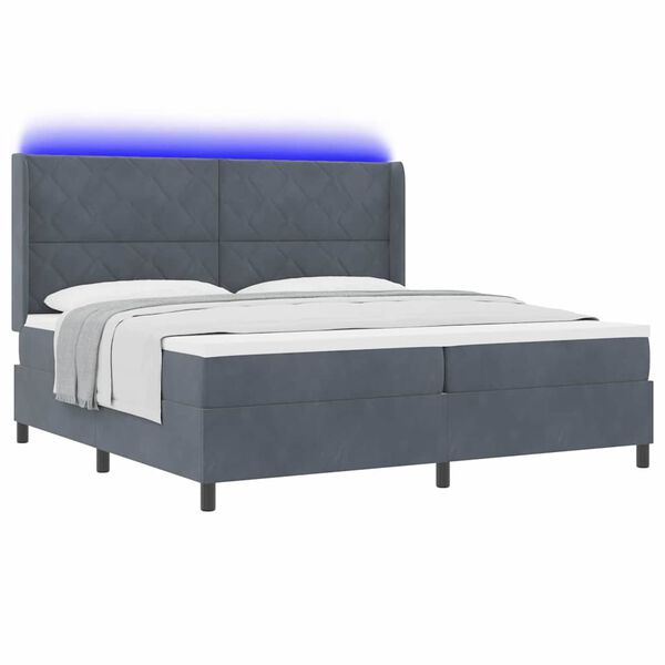 vidaXL Lit &agrave; ressorts avec matelas Gris fonc&eacute; 200 x 200 cm Velours