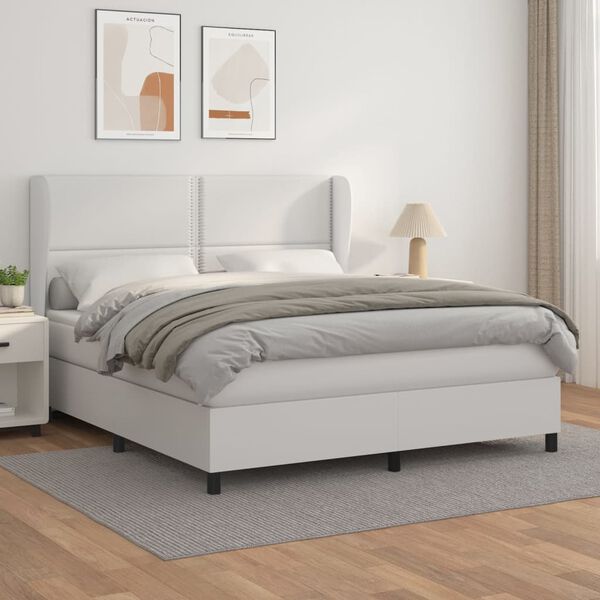 vidaXL Sommier &agrave; lattes de lit avec matelas Blanc 180x200cm Similicuir