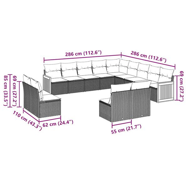 vidaXL Salon de jardin avec coussins 13 pcs noir r&eacute;sine tress&eacute;e