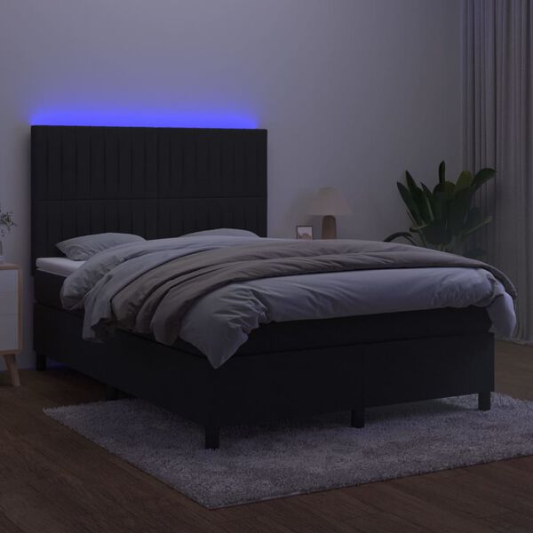 vidaXL Sommier &agrave; lattes de lit avec matelas LED Noir 140x190cm Velours