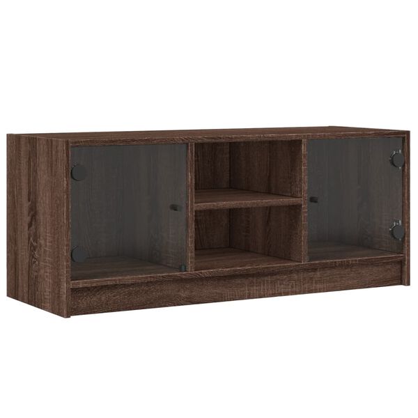 vidaXL Meuble TV avec portes en verre ch&ecirc;ne marron 102x37x42 cm