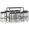vidaXL Ensemble de bar de jardin 9 pcs et coussins R&eacute;sine tress&eacute;e Gris