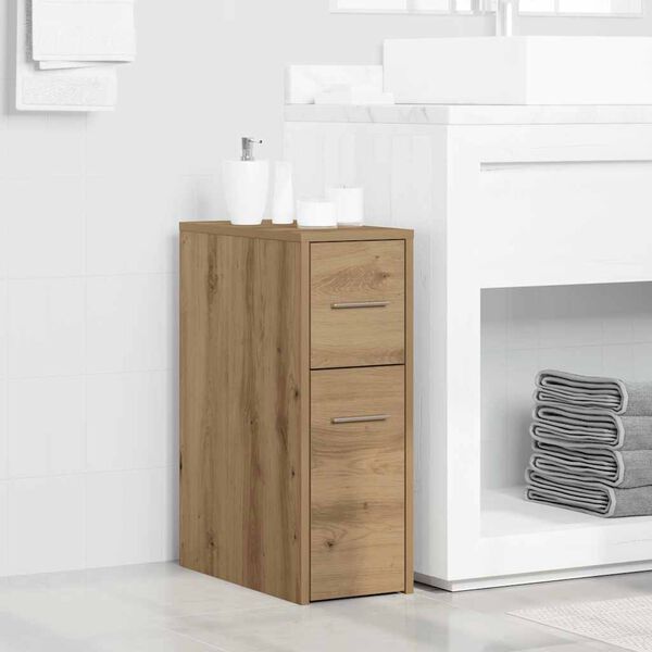 vidaXL Armoire de salle de bain &eacute;troite avec roulettes ch&ecirc;ne artisanal