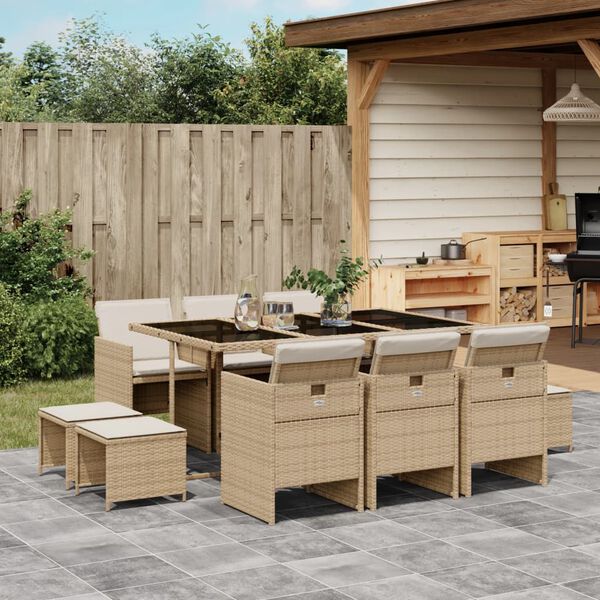 vidaXL Ensemble &agrave; manger de jardin et coussins 11 pcs beige poly rotin