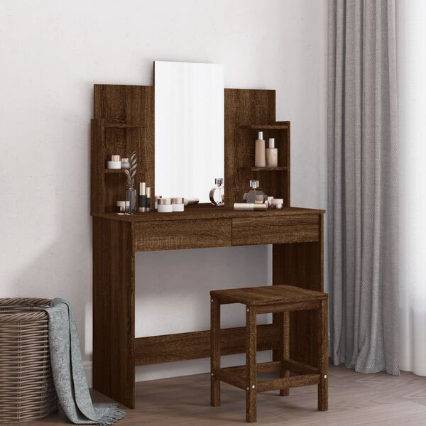 vidaXL Coiffeuse avec miroir chêne marron 96x39x142 cm