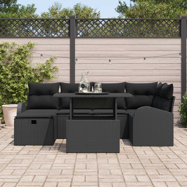 vidaXL Ensemble de canap&eacute; de jardin avec coussin 7 pcs Noir Poly rotin