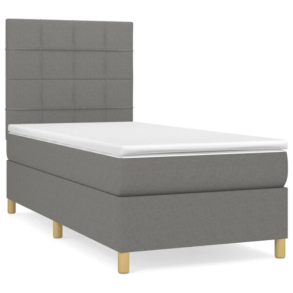 vidaXL Sommier &agrave; lattes de lit et matelas Gris fonc&eacute; 90x190 cm Tissu