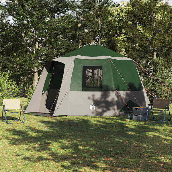 vidaXL Tente Cabane avec toit Vert et blanc 405 x 405 x 273 cm