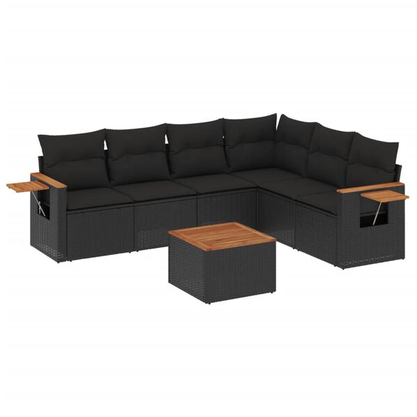 vidaXL Salon de jardin 7 pcs avec coussins noir r&eacute;sine tress&eacute;e