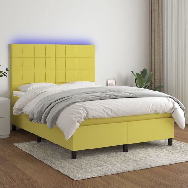 vidaXL Sommier &agrave; lattes de lit et matelas et LED Vert 140x190 cm Tissu