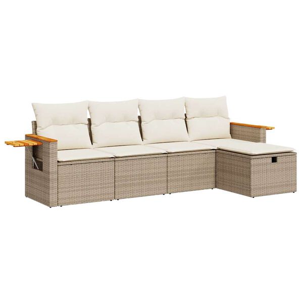 vidaXL Salon de jardin avec coussins 5 pcs beige r&eacute;sine tress&eacute;e