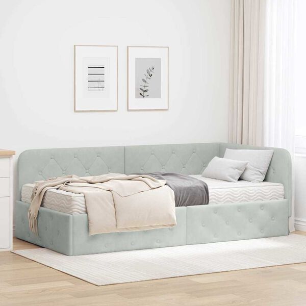 vidaXL Cadre de lit d'angle Gris clair 100 x 200 cm Velours