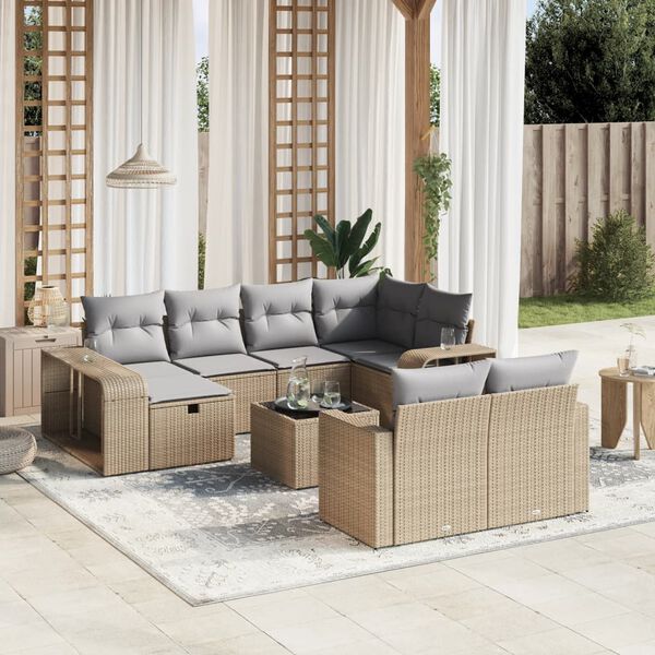 vidaXL Salon de jardin 11 pcs avec coussins beige r&eacute;sine tress&eacute;e