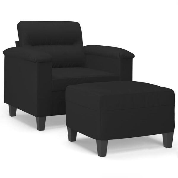 vidaXL Fauteuil avec repose-pied Noir 60 cm Tissu microfibre