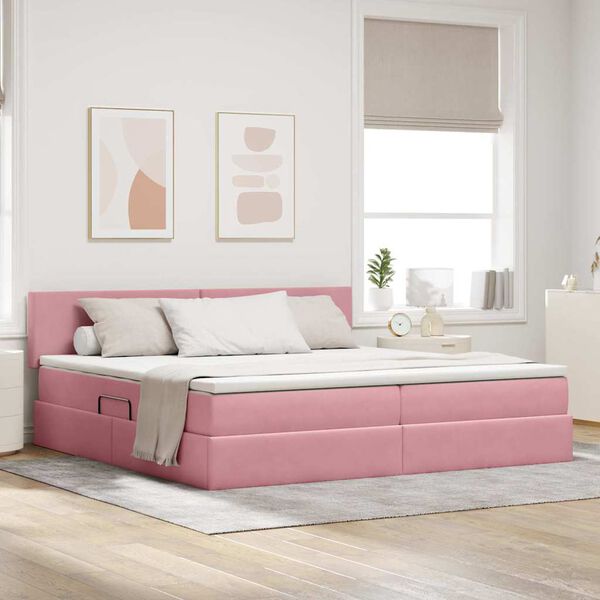vidaXL Lit de Rangement avec matelas Rose 200 x 200 cm Velours