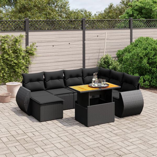 vidaXL Salon de jardin 8 pcs avec coussins noir r&eacute;sine tress&eacute;e