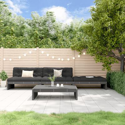 vidaXL Salon de jardin 4 pcs avec coussins gris bois massif