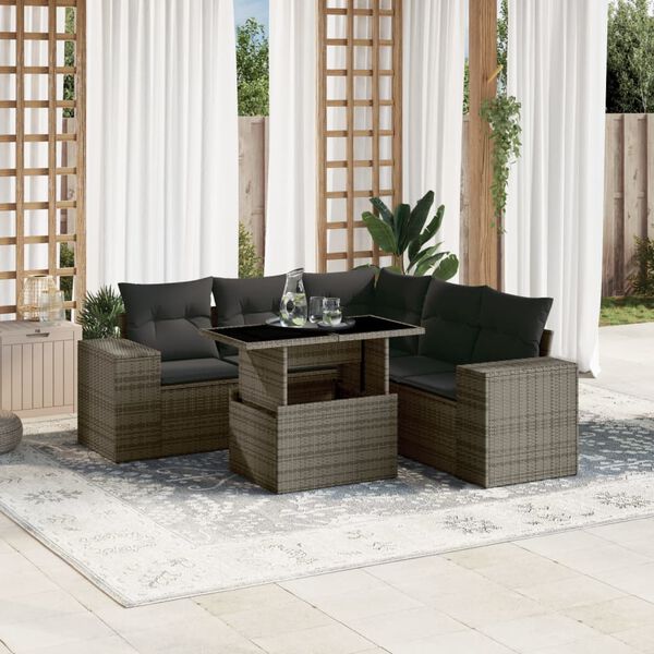 vidaXL Salon de jardin 6 pcs avec coussins gris r&eacute;sine tress&eacute;e