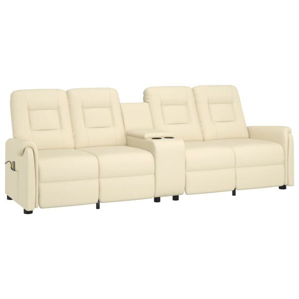 vidaXL Fauteuil de massage inclinable et porte-gobelet 4 places crème