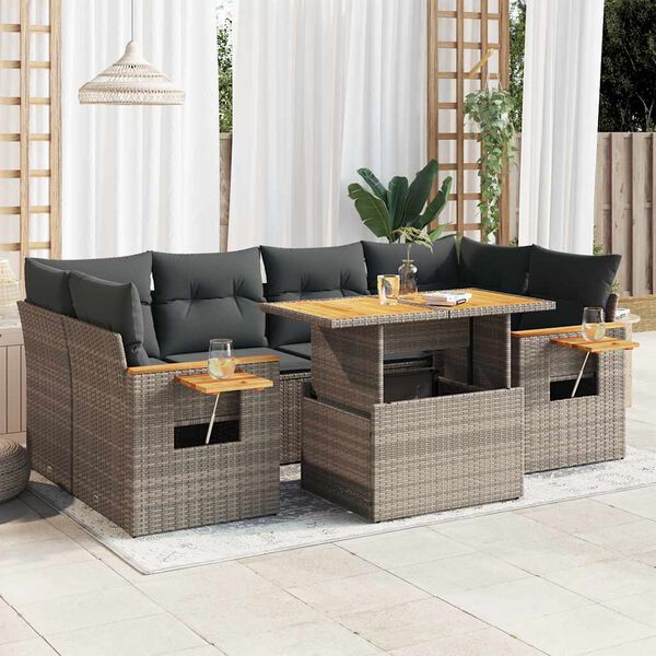 vidaXL Salon de jardin avec coussins 7 pcs gris résine tressée acacia