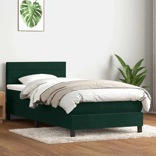 vidaXL Sommier &agrave; lattes de lit et matelas vert fonc&eacute; 100x210cm velours