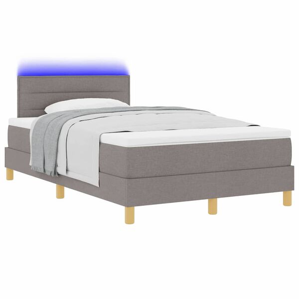 vidaXL Lit &agrave; ressort LED avec matelas Taupe 120 x 190 cm tissu