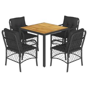 vidaXL Ensemble &agrave; manger de jardin coussins 5pcs Noir R&eacute;sine tress&eacute;e
